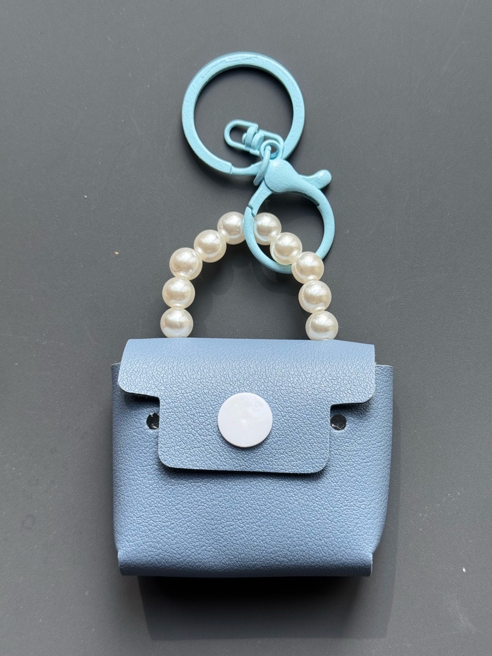 Blue Faux Leather Mini Purse Key & Card Holder Bag Charm NWT